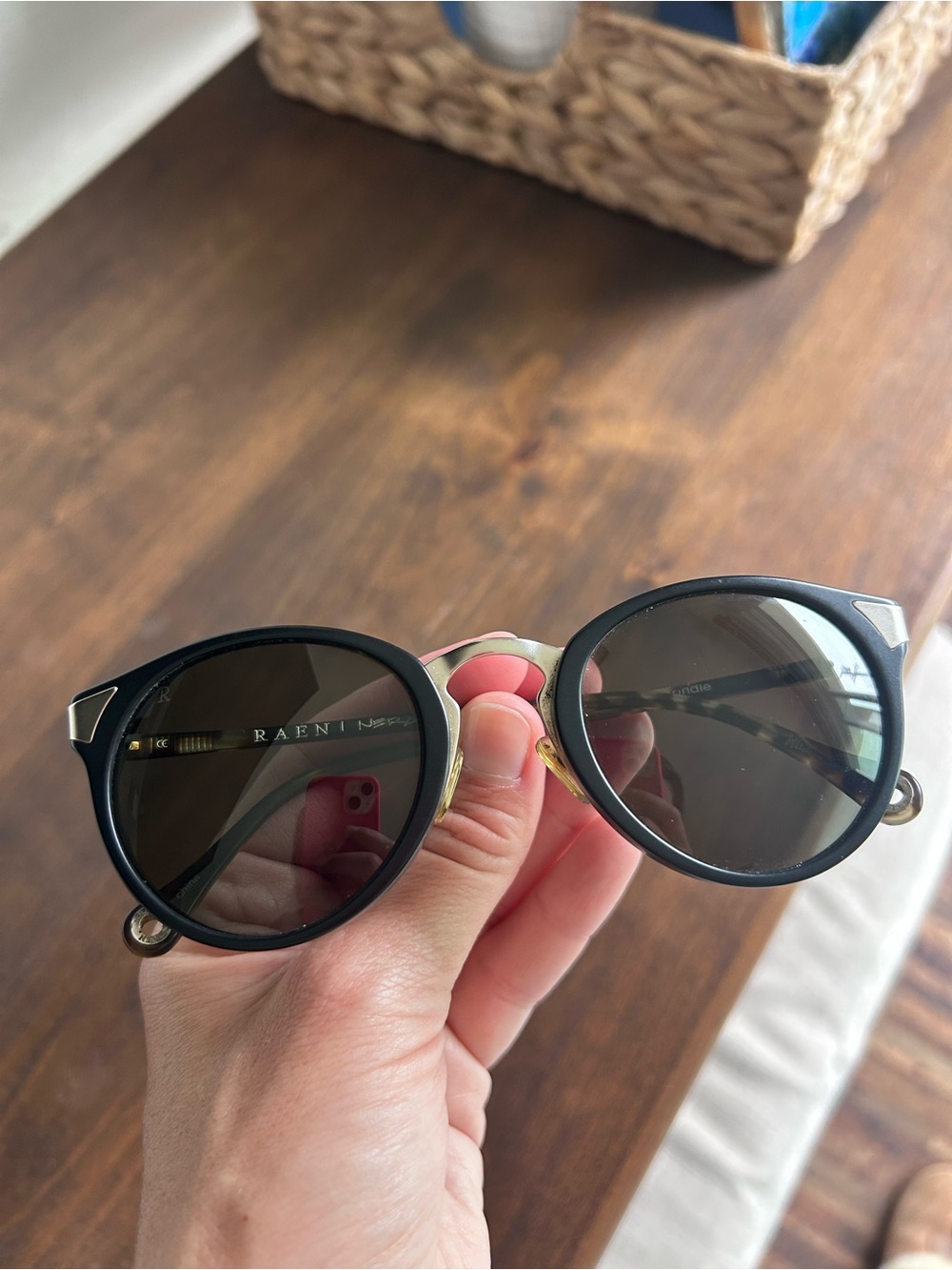 RAEN Black Frame Sunglasses with Gold Bridge